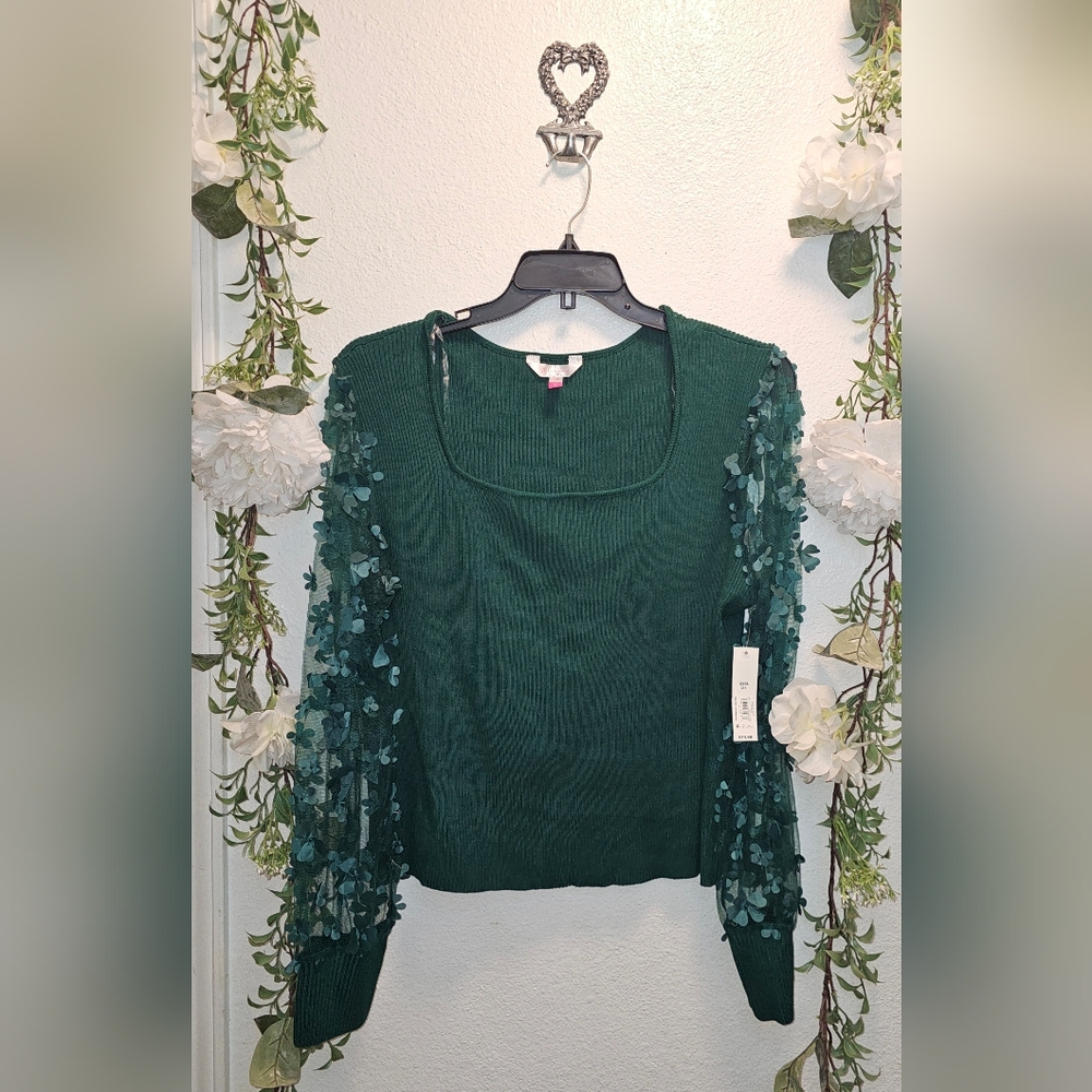 XXL No Boundaries Sweater Top with sheer sleeves